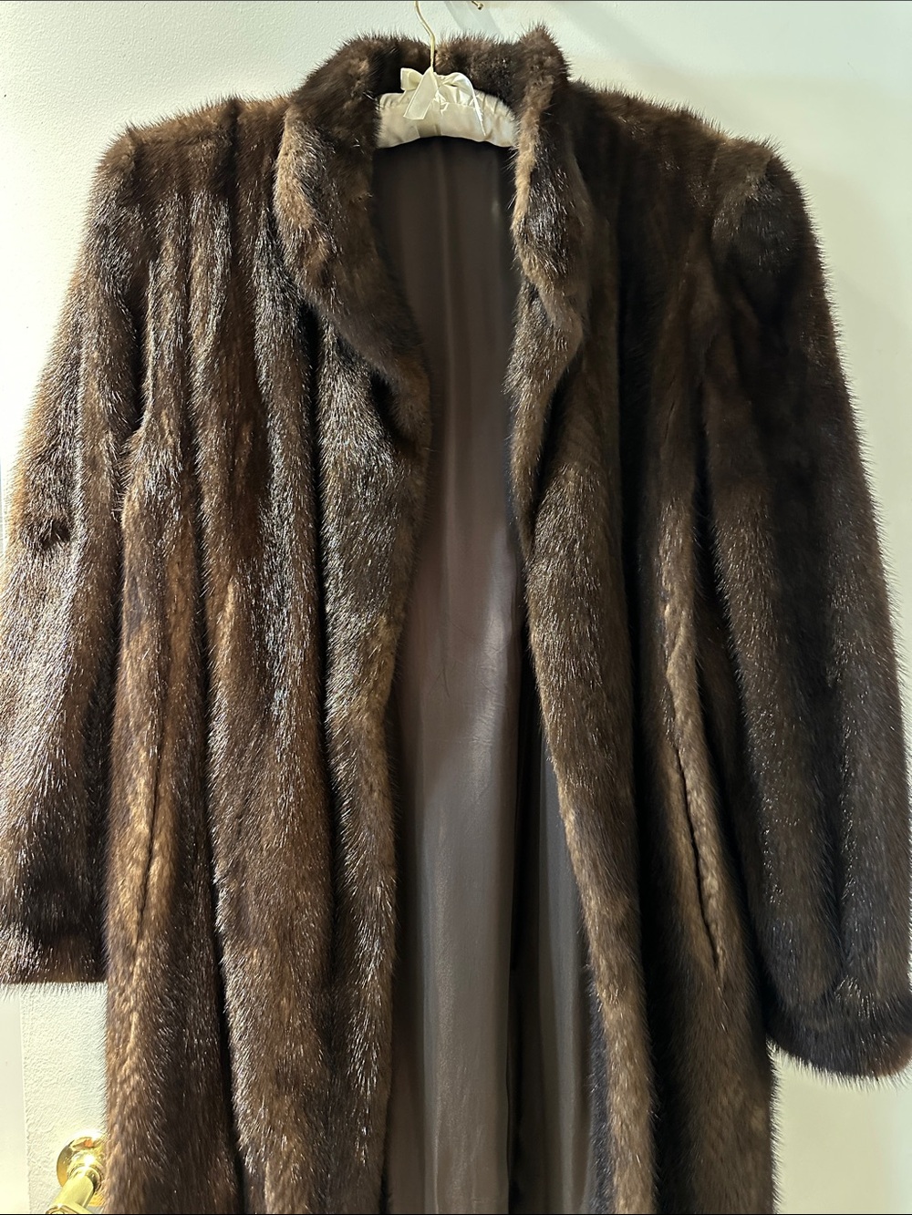 Classic Brown Ranch Mink Fur Long Coat - Women's Luxury Outerwear
